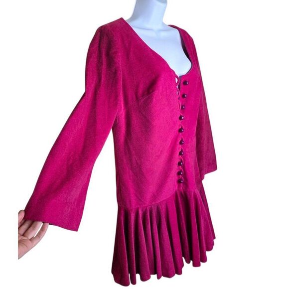 Vintage 80s Long Sleeve Drop Waist Skirted Jumper Romper Shorts Womens XL Pink - Picture 2 of 7